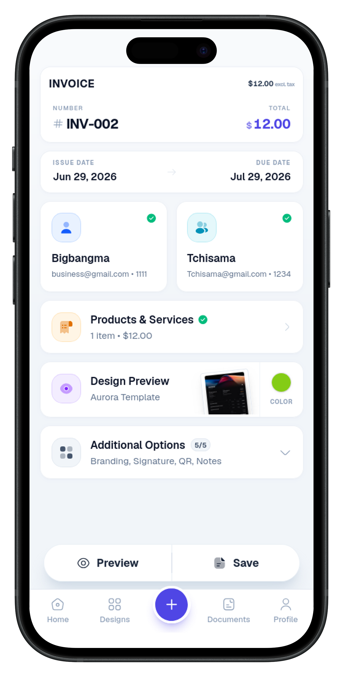 The InvoiceStamp invoice editor on iPhone